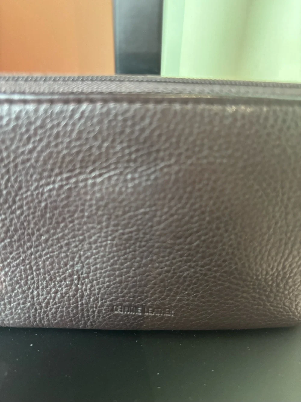 Genuine Leather Zip Wallet Pouch in Deep Brown